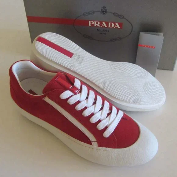 new PRADA red suede logo low-top sneakers 6.5/7.5 US